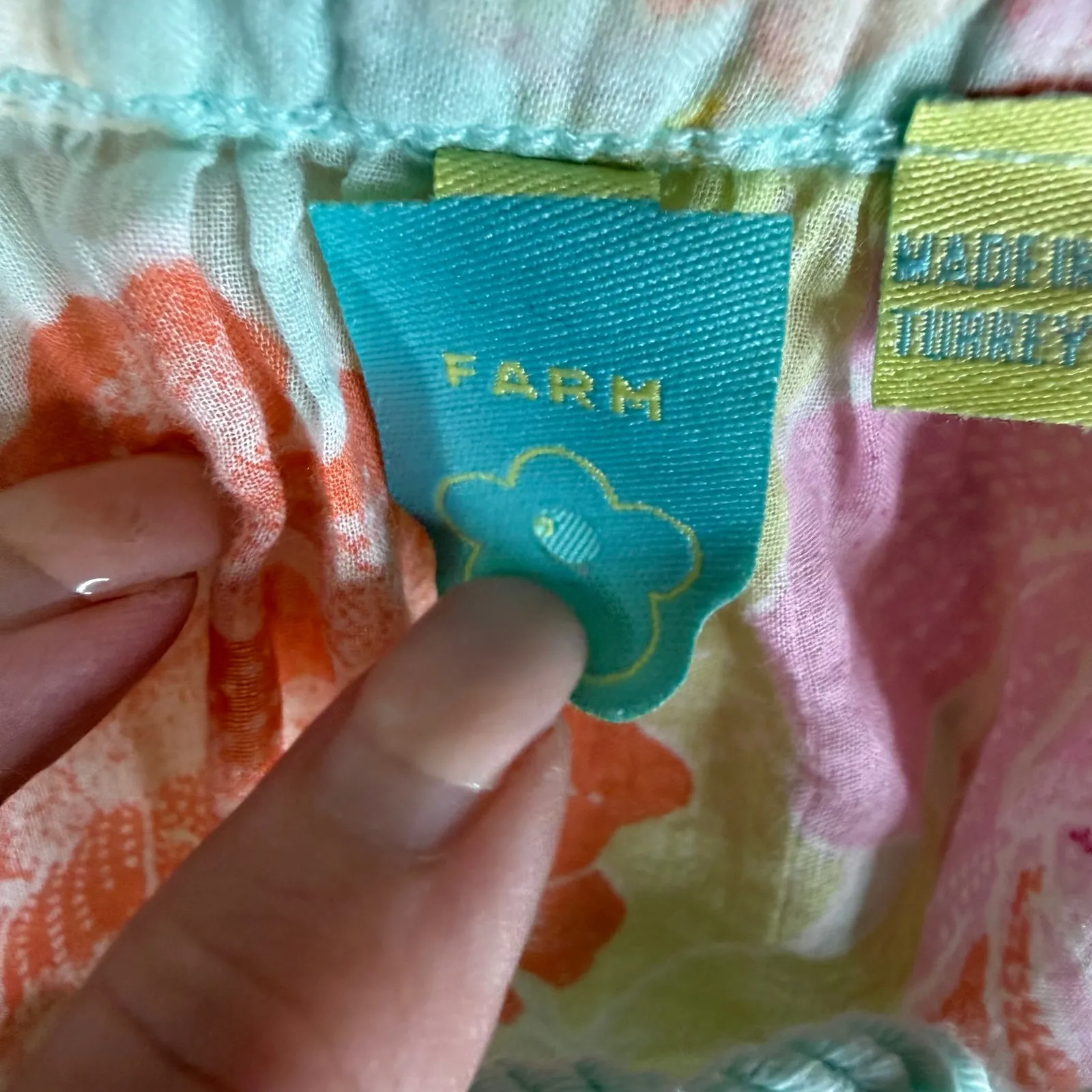 Farm Rio Floral Basel Peasant Womens Light Blue Print Tie Neck Blouse Top Med - Image 3