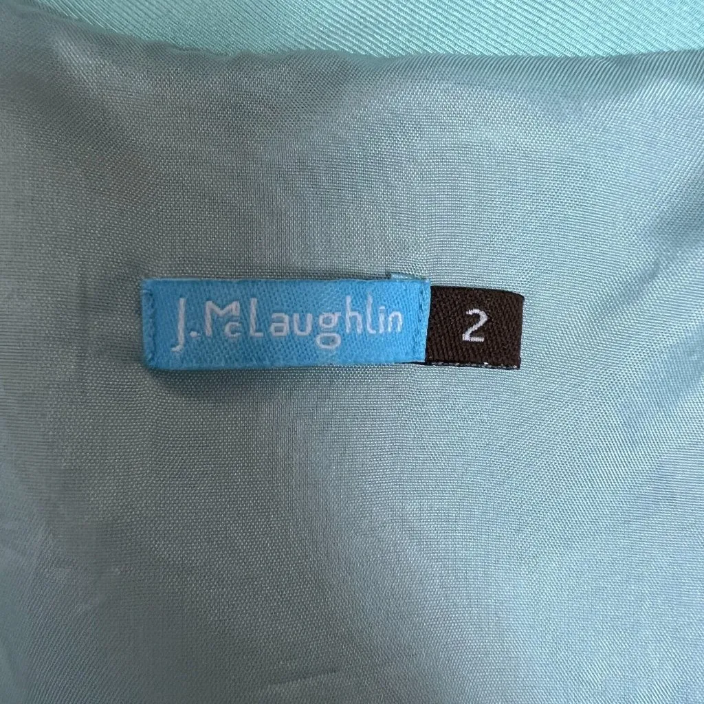 J McLaughlin Dress Women 2 Blue Silk Shift 3/4 Sleeves Split V-Neck Above Knee - Image 8