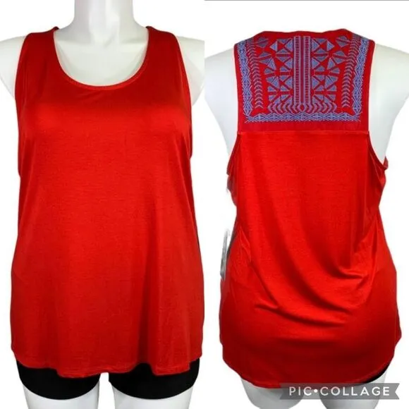 Gibson Womens Bamboo Tank Top Shirt Embroidered Racerback Coastal Red Blue 1X - Image 3