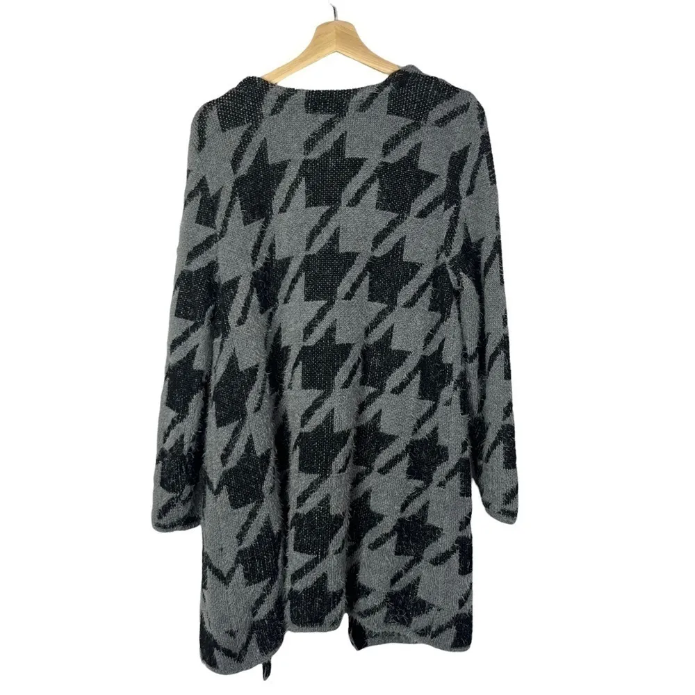 August Silk Black & Gray Houndstooth Textured Long Cardigan Sweater S - Image 2