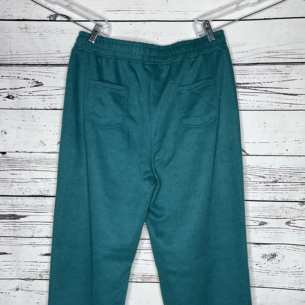 Halara NWT Size L Teal Waffle Knit Toggle Hemline Pull-On Sweatpants Pants - Image 3