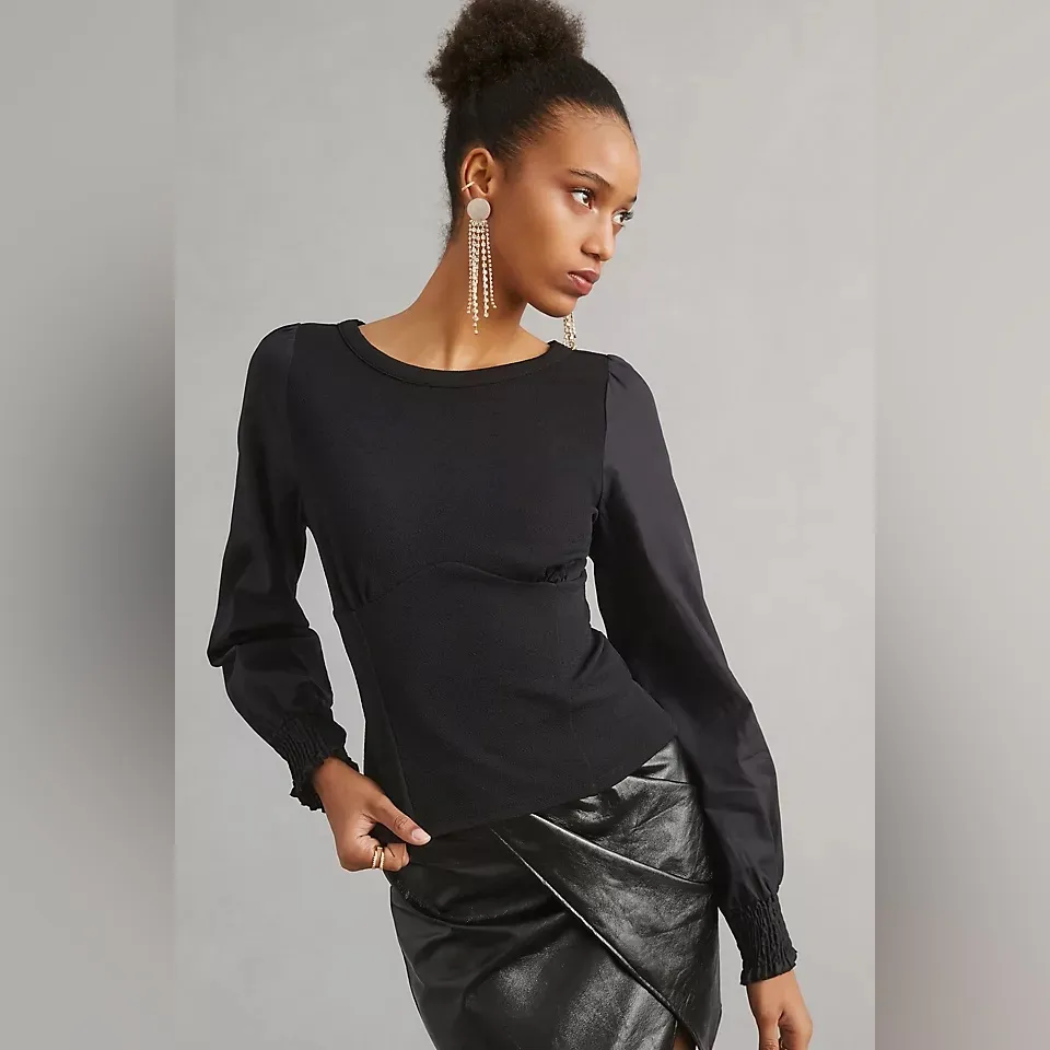 Anthropologie Black LS Structured Top NWOT Size XL - Image 8