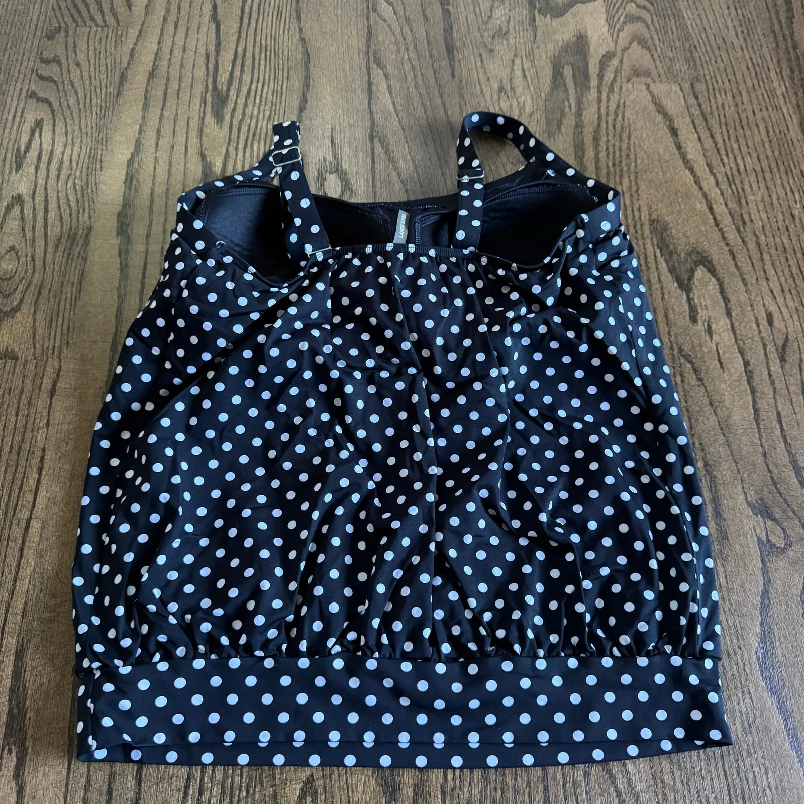Lands End Womens Black White Polka Dot Banded Tankini Swim Suit Top Size 8 DD - Image 2