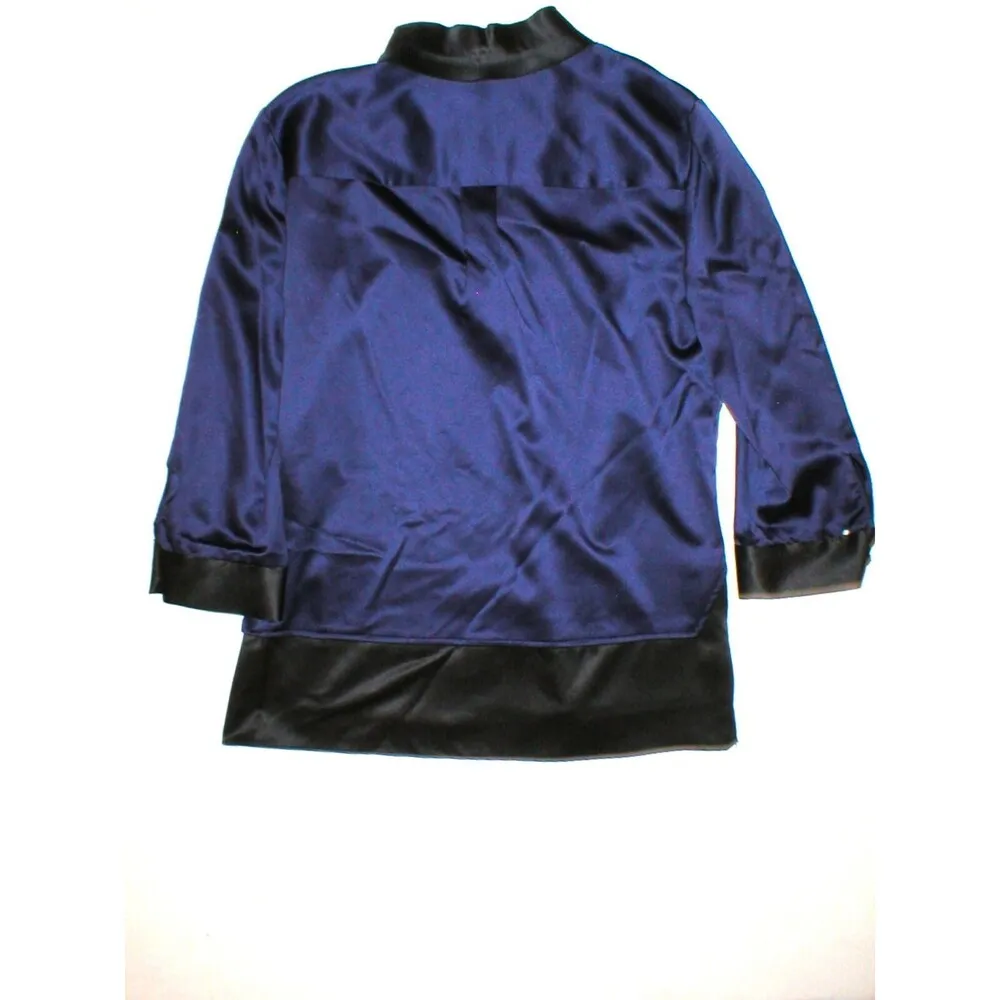 Womens New XS Blue Dark Black NWT $138 Tahari Blouse Top Long Sleeves Office - Image 3