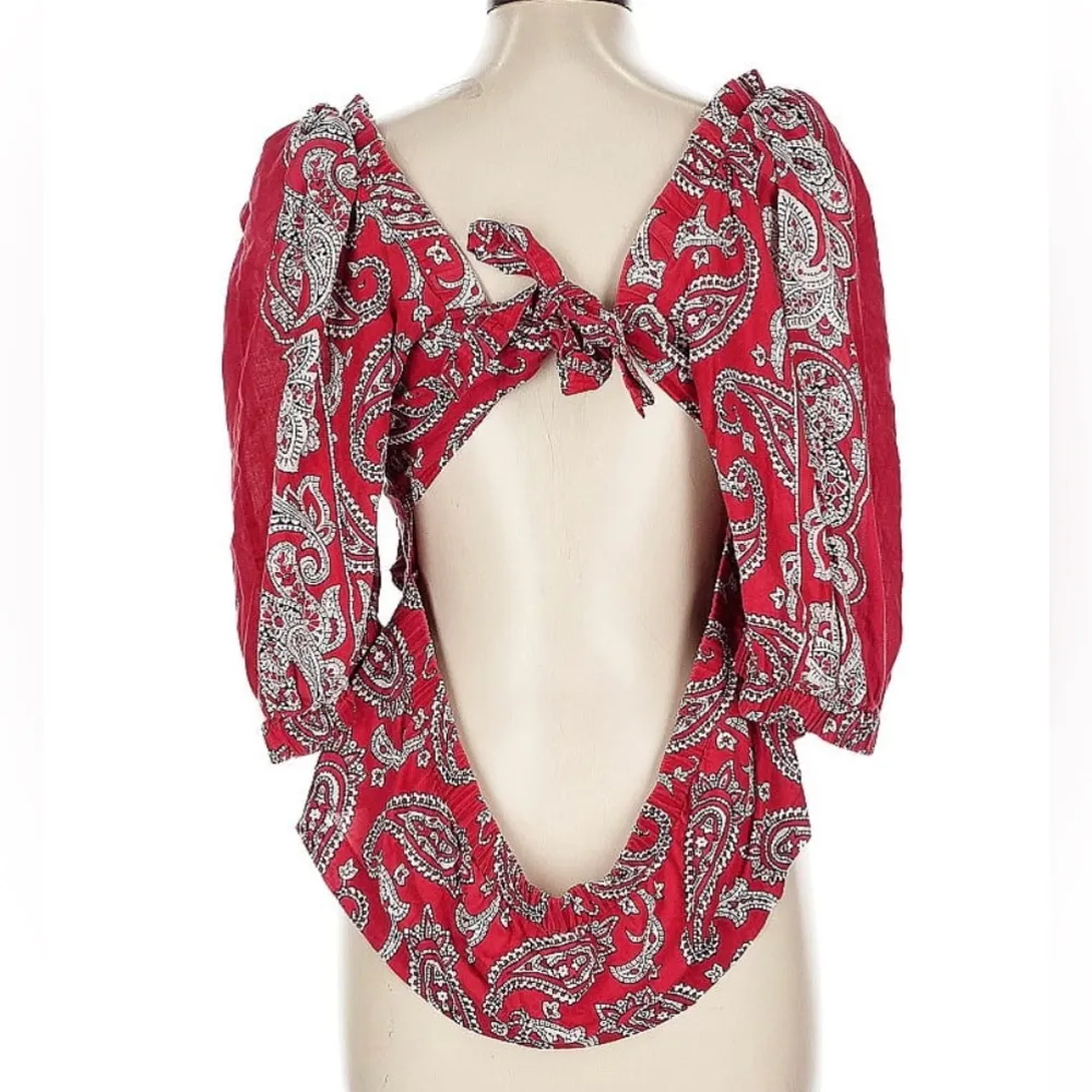 Sea New York Theodora Top Red and White Paisley Pattern Boho Womens Size Large - Image 5