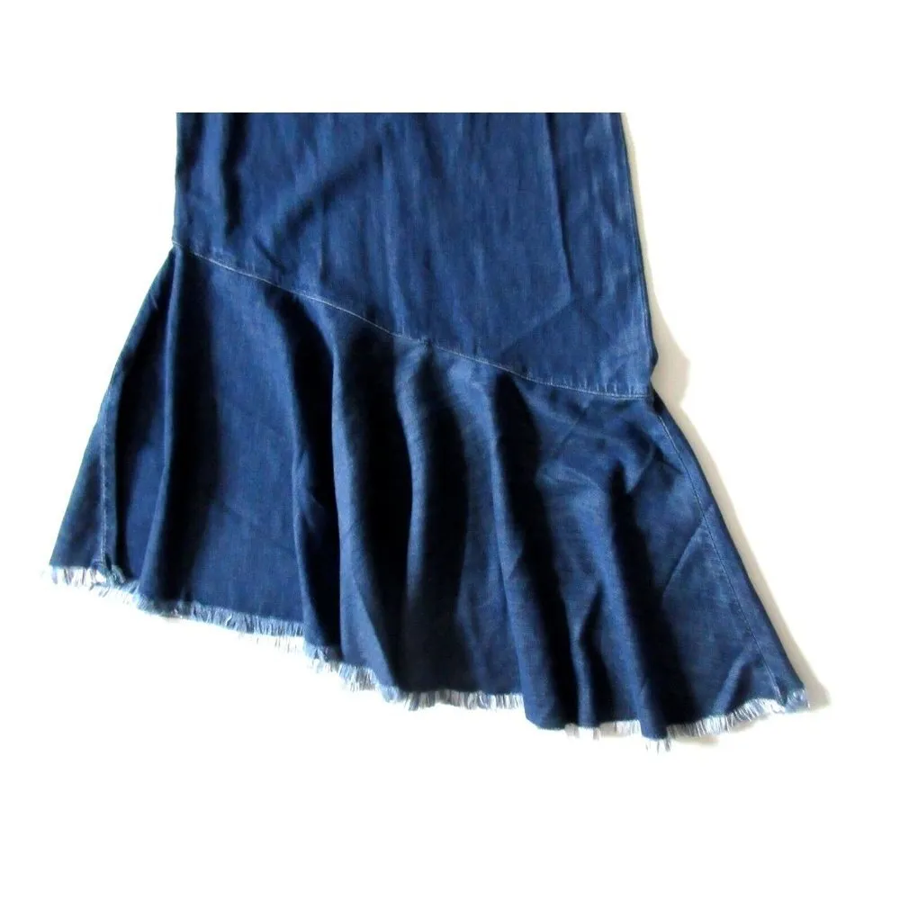 NWoT Cloth & Stone Dark Tencel Denim Fray Hem Asymmetrical Sleeveless Dress XS - Image 3