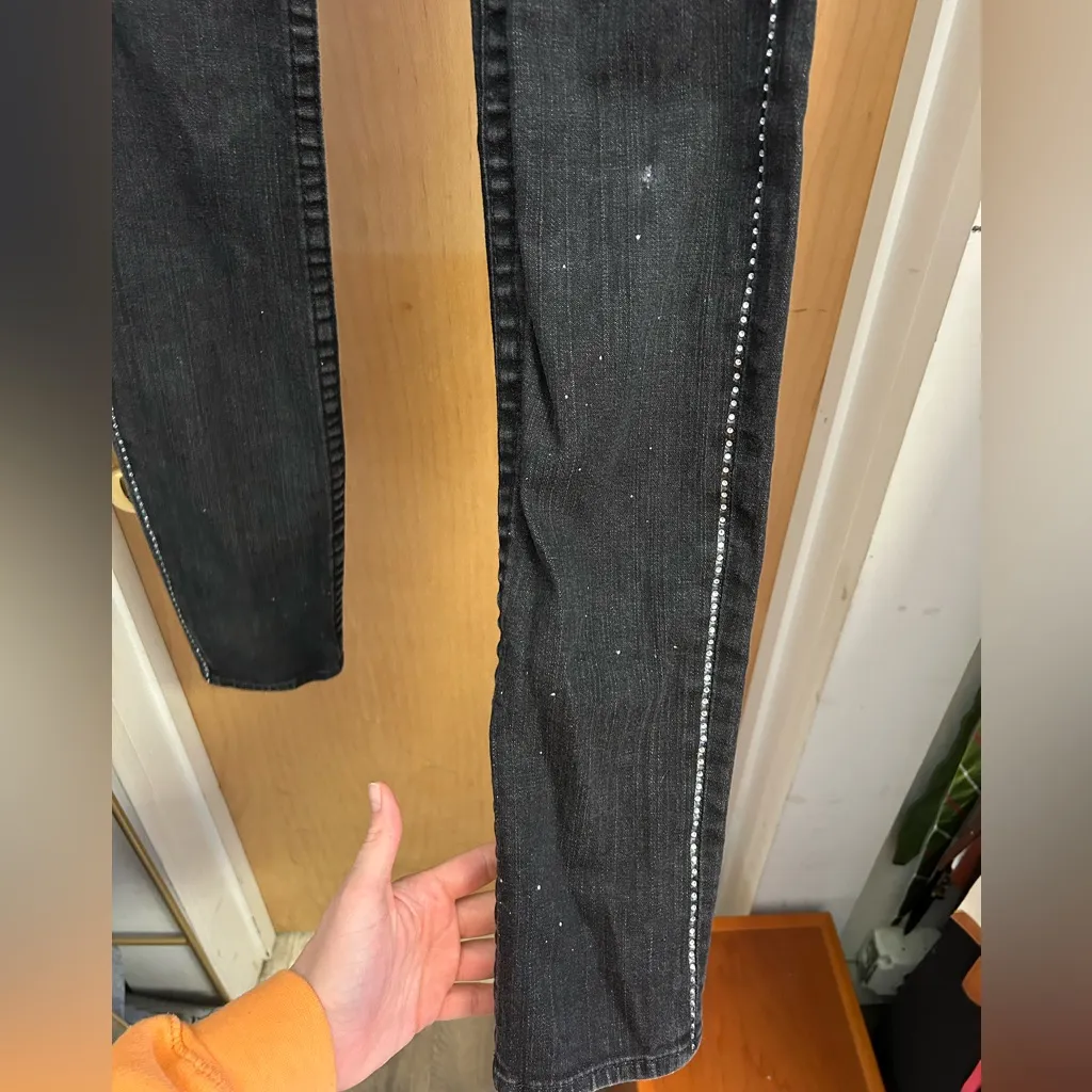 Y2K True Religion Disco Julie Black Crystal Skinny Low Rise Jeans - size 27 - Image 3