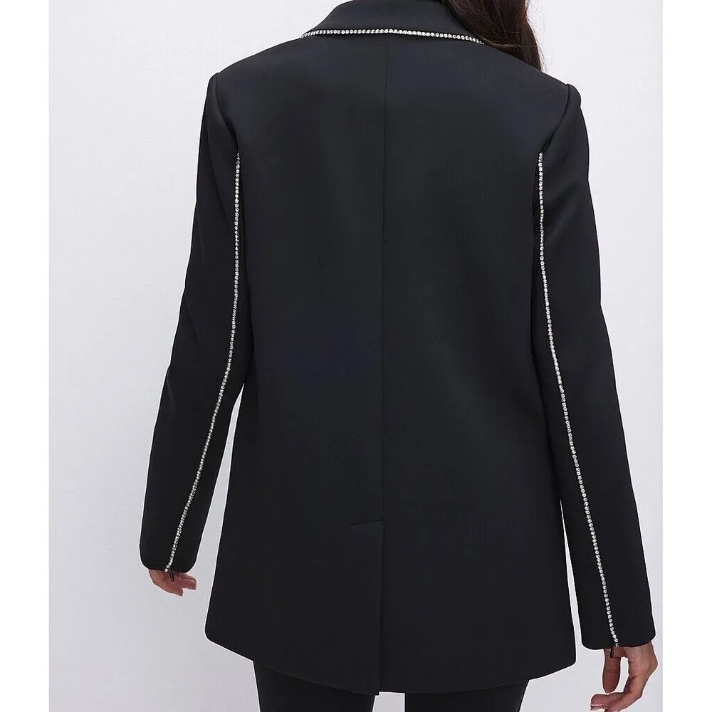 Good American Scuba Crystal Stud Lined Notch Lapel Long Sleeve Blazer Size M NWT - Image 2