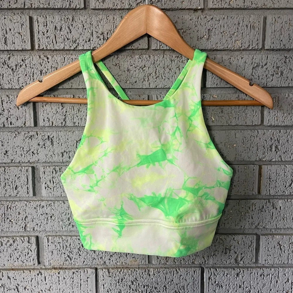 Lululemon Energy Bra High Neck Long Line Shibori Green Medium Support Size 4 - Image 5