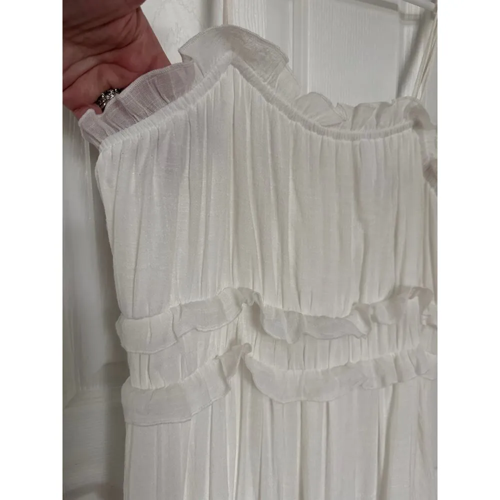 HYFVE White Ruffle crochet Trim Tiered Boho sleeveless Maxi Dress large - Image 8