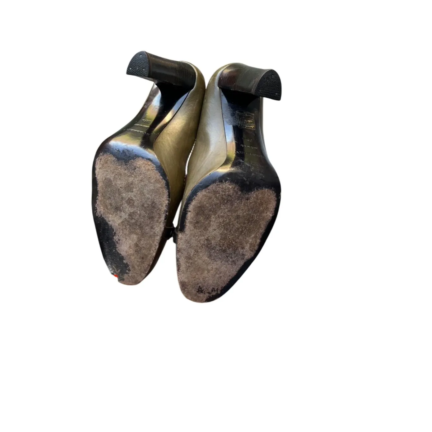 BURBERRY Pumps Women Designer Heels Gold Buckle Olive Green Leather 39.5/8.5 - Image 3