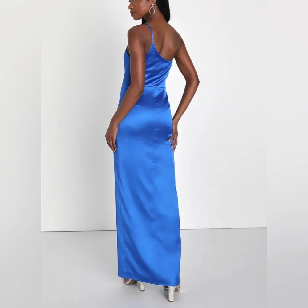 Lulus Keeper Of My Heart Royal Blue Satin One-shoulder Maxi Dress - Image 3
