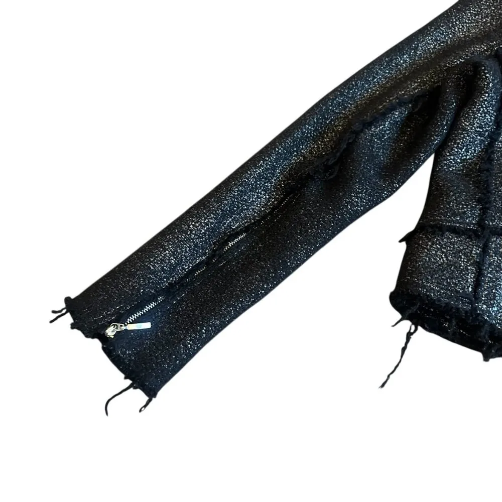 Mara Hoffman Virgin Wool Cropped Moto Jacket Sparkle Asymmetrical Size 2 Women's - Image 8