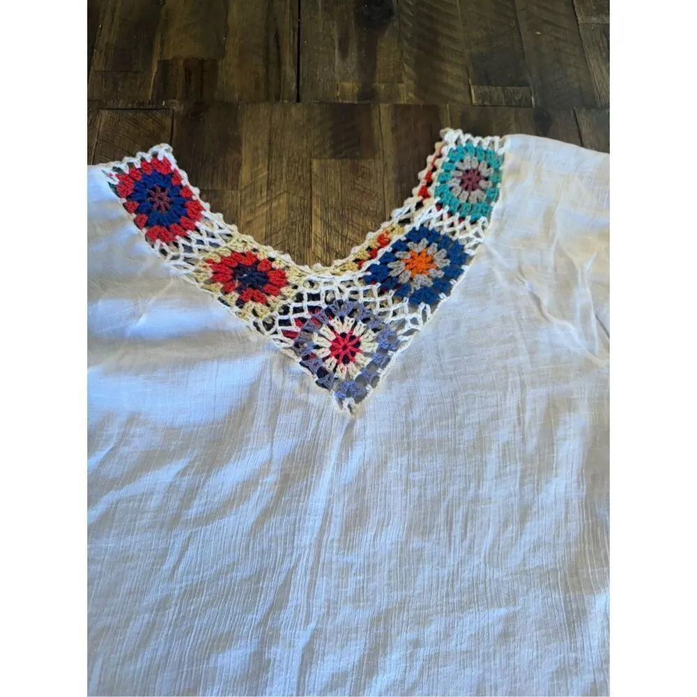 Beach cover up size small vibrant crochet boho White - Image 4