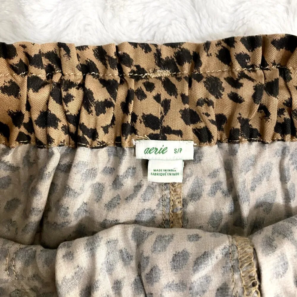 Aerie Tan Leopard Print Camp Paper Waist Lyocell Pull-on Summer Beach Shorts S - Image 4