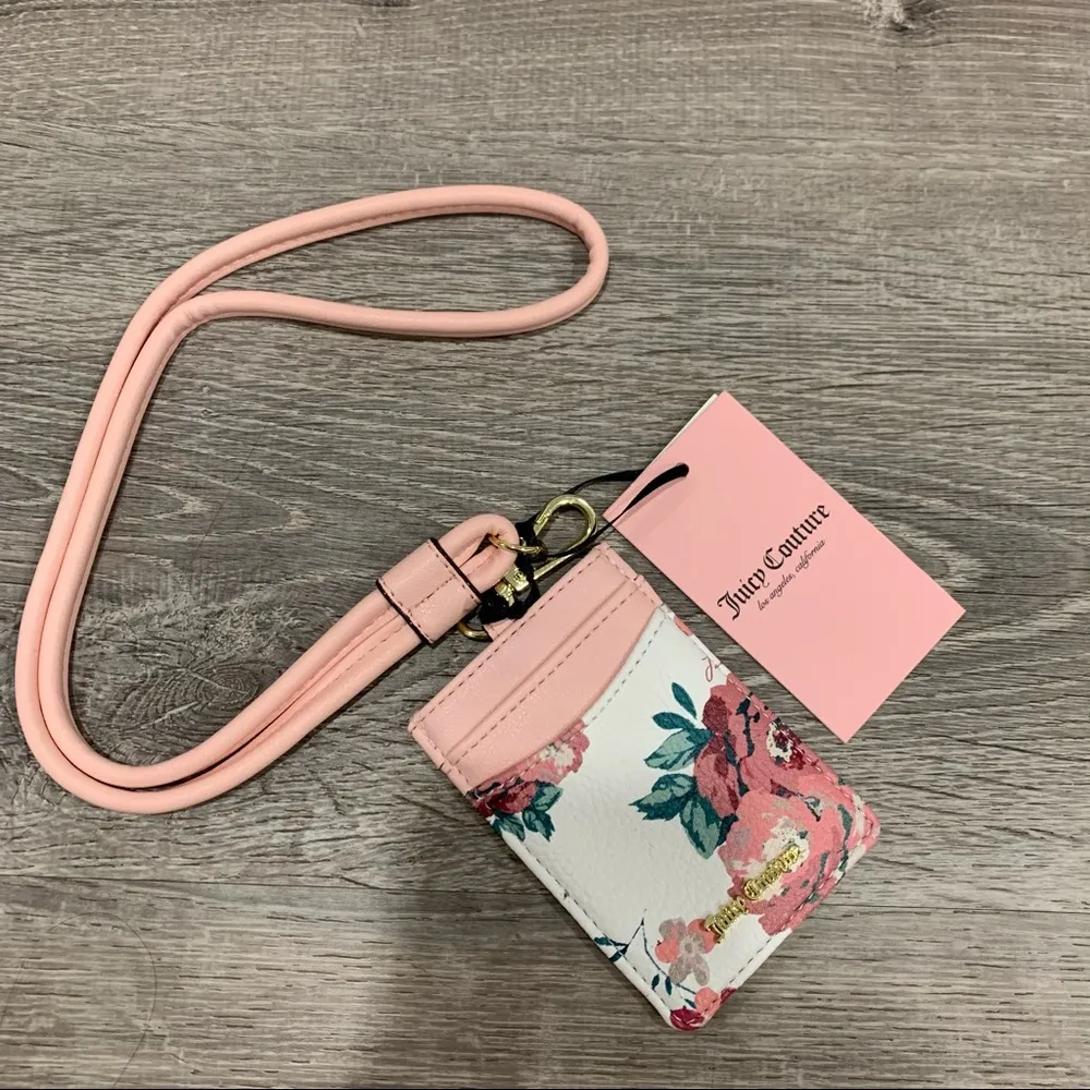 NWT Juicy Couture Logo Vintage Rose white Floral Lanyard - Image 2