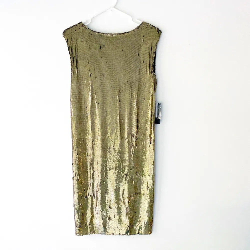 Metallic Gold Sequin Shift Dress Back Slit Sleeveless Sz S NWT - Image 3