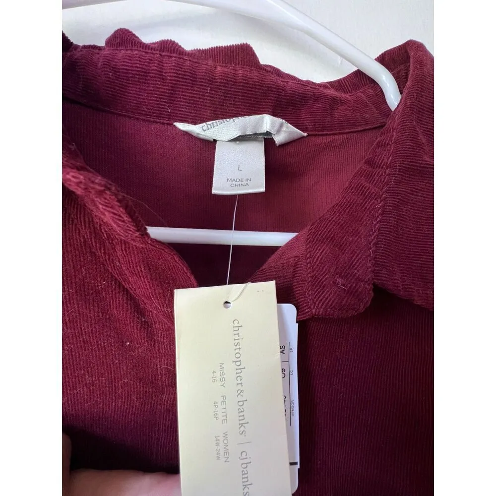 Women's shirt jacket red longsleeve buttoned collared large front button L. - Image 7