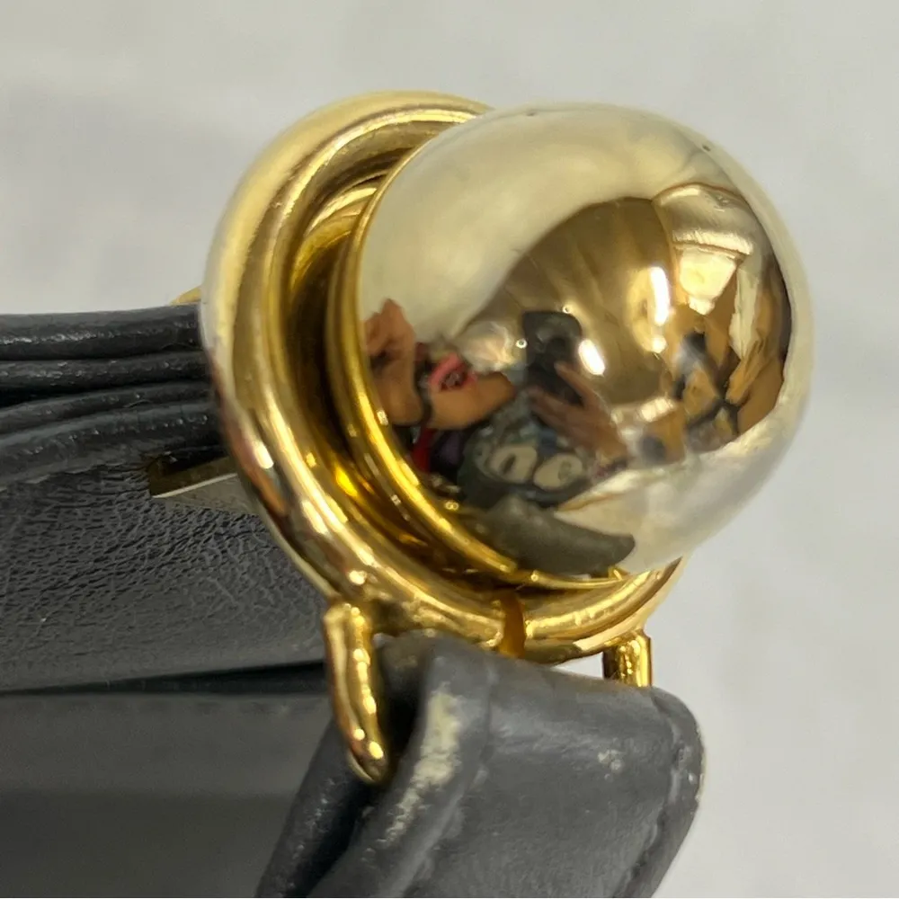 Vintage 80s Susan Gail grey leather shoulder bag purse chunky goldtone hardware Gray - Image 7