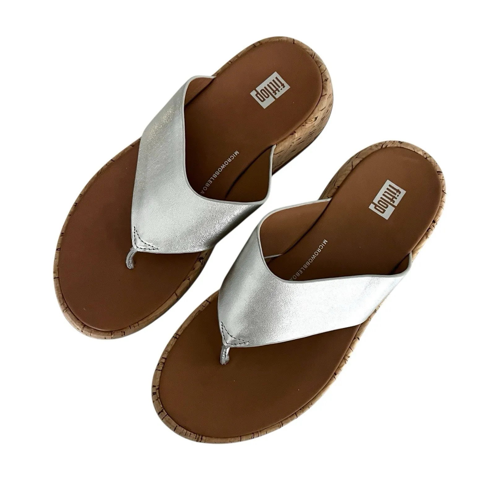 FitFlop F-Mode FlatForm Toe Post Sandals Silver Sz 6 Boho Chic Coastal Comfort - Image 5