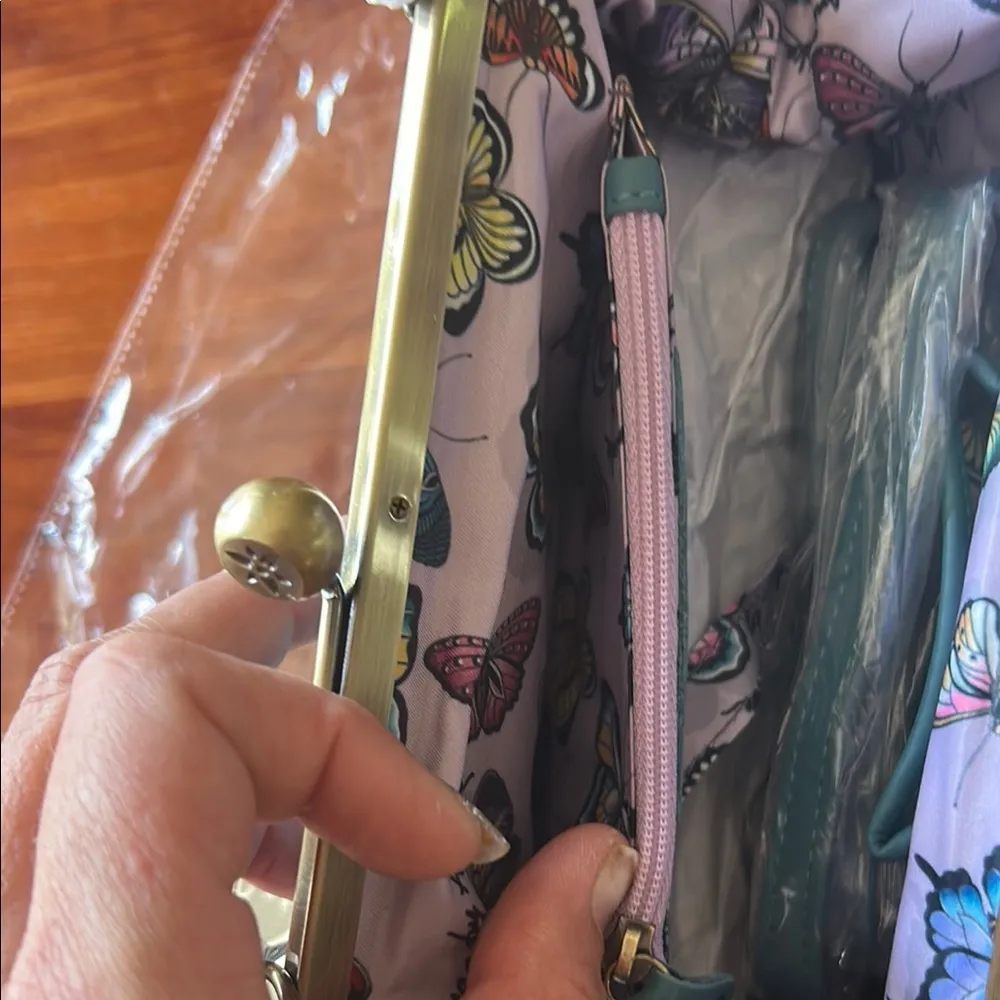 Anuschka Blue Leather Wristlet Clutch with Pebbled Texture - Image 9