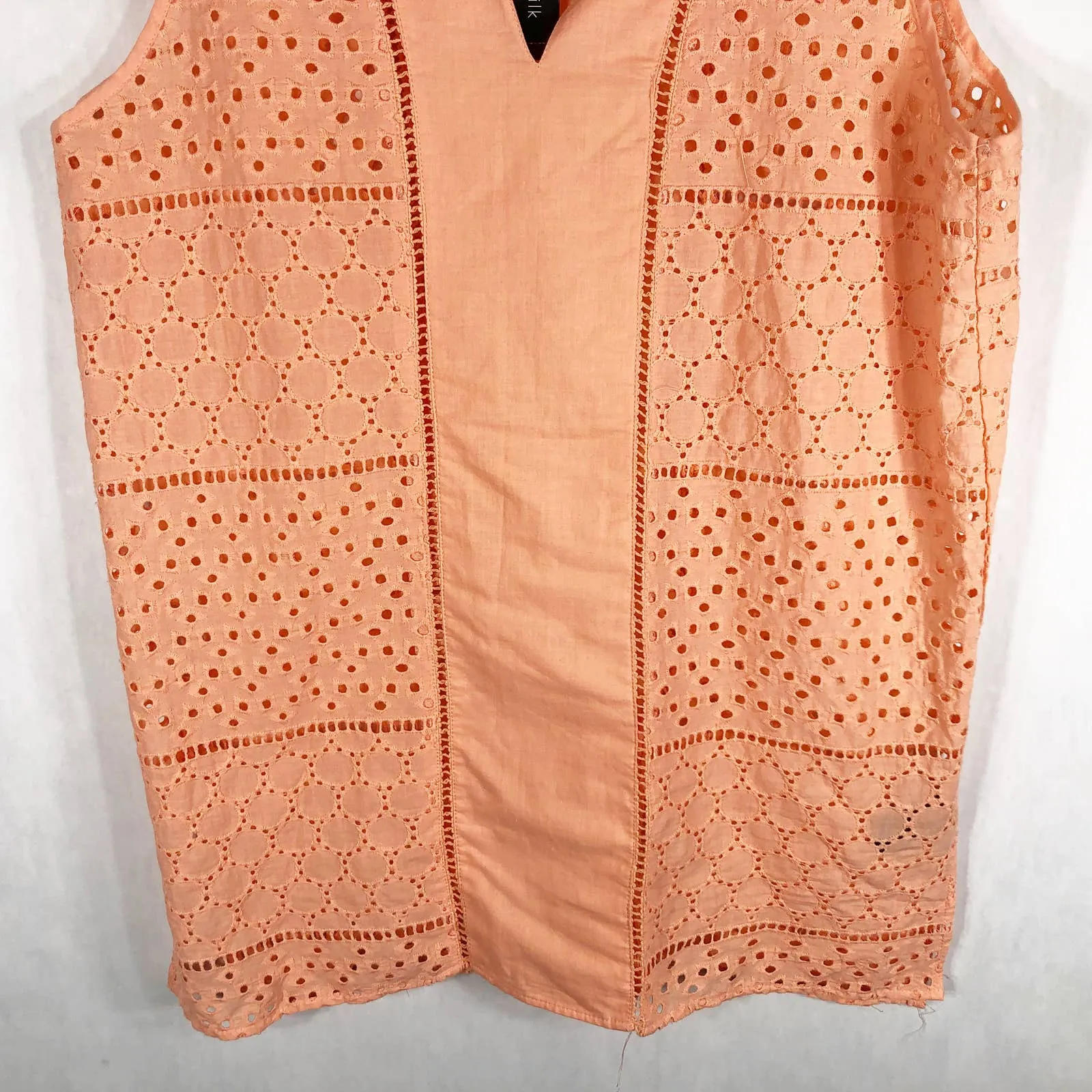 August Silk Medium Top Orange Peach Eyelet Embroidered Sleeveless Tunic 840 - Image 4
