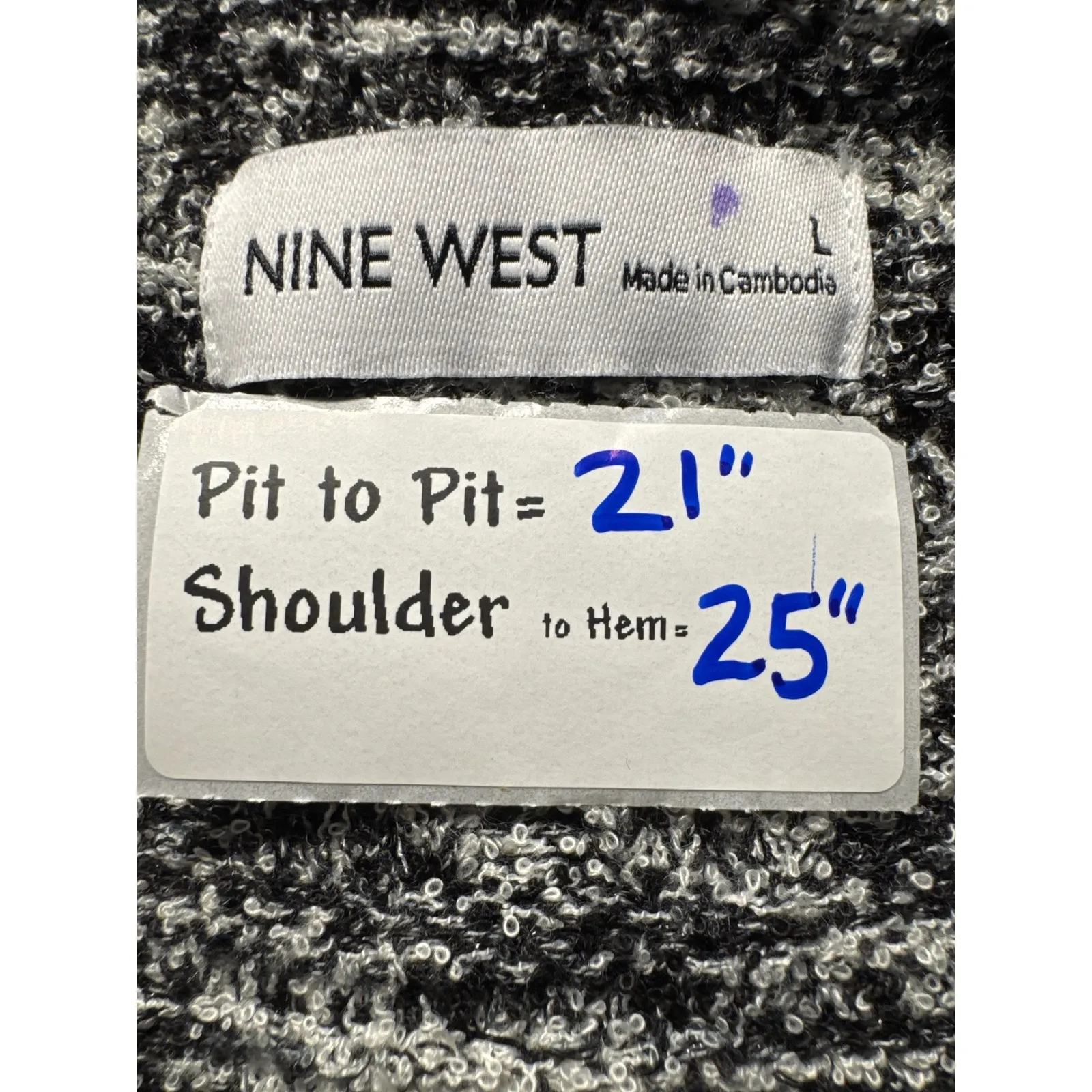 Nine West Women's Black White Marled Knit Cardigan Sweater Size L Button Pockets - Image 3