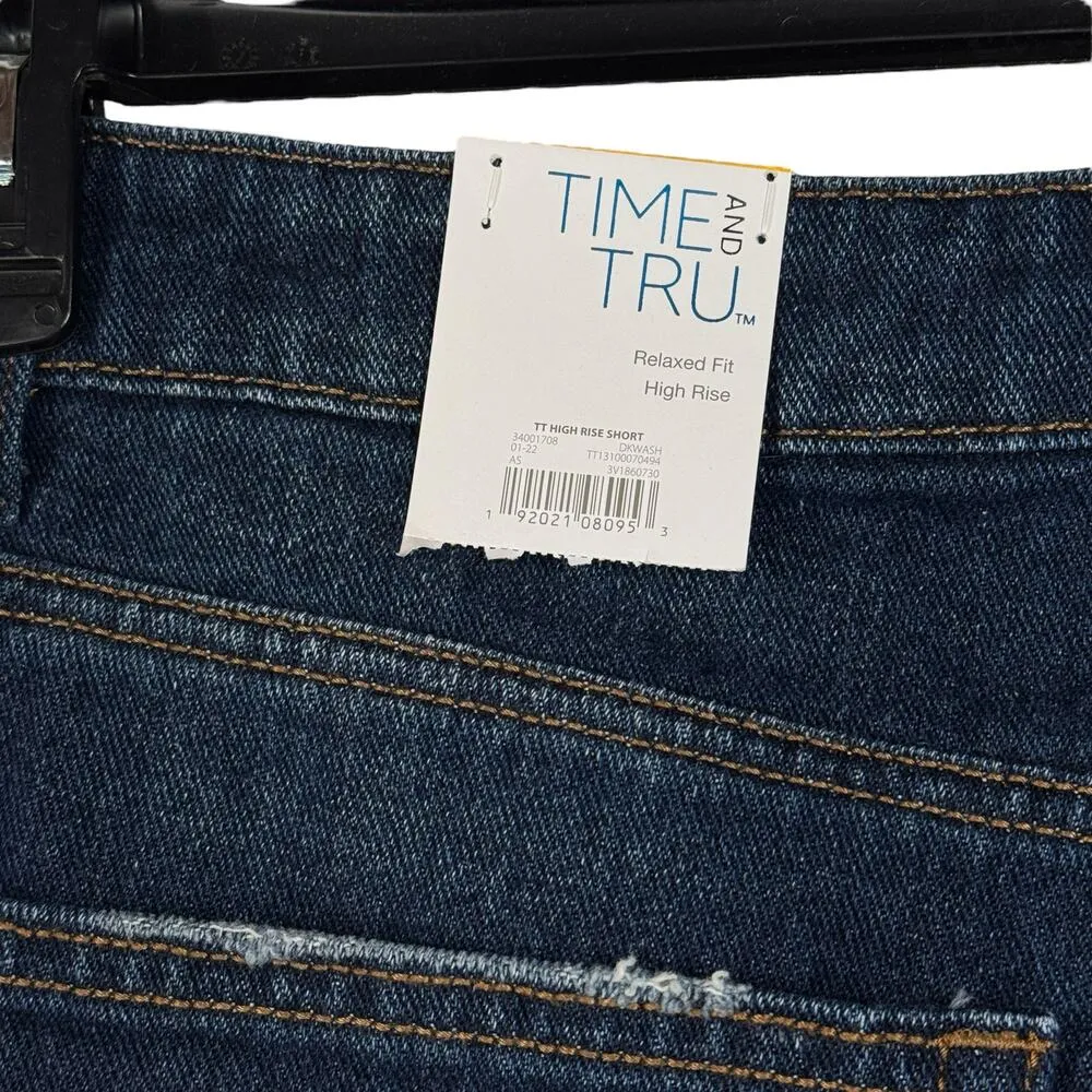 Time and Tru SZ 12 High-Rise Jean Shorts Relaxed Fit Distressed Frayed Hems Blue - Image 5