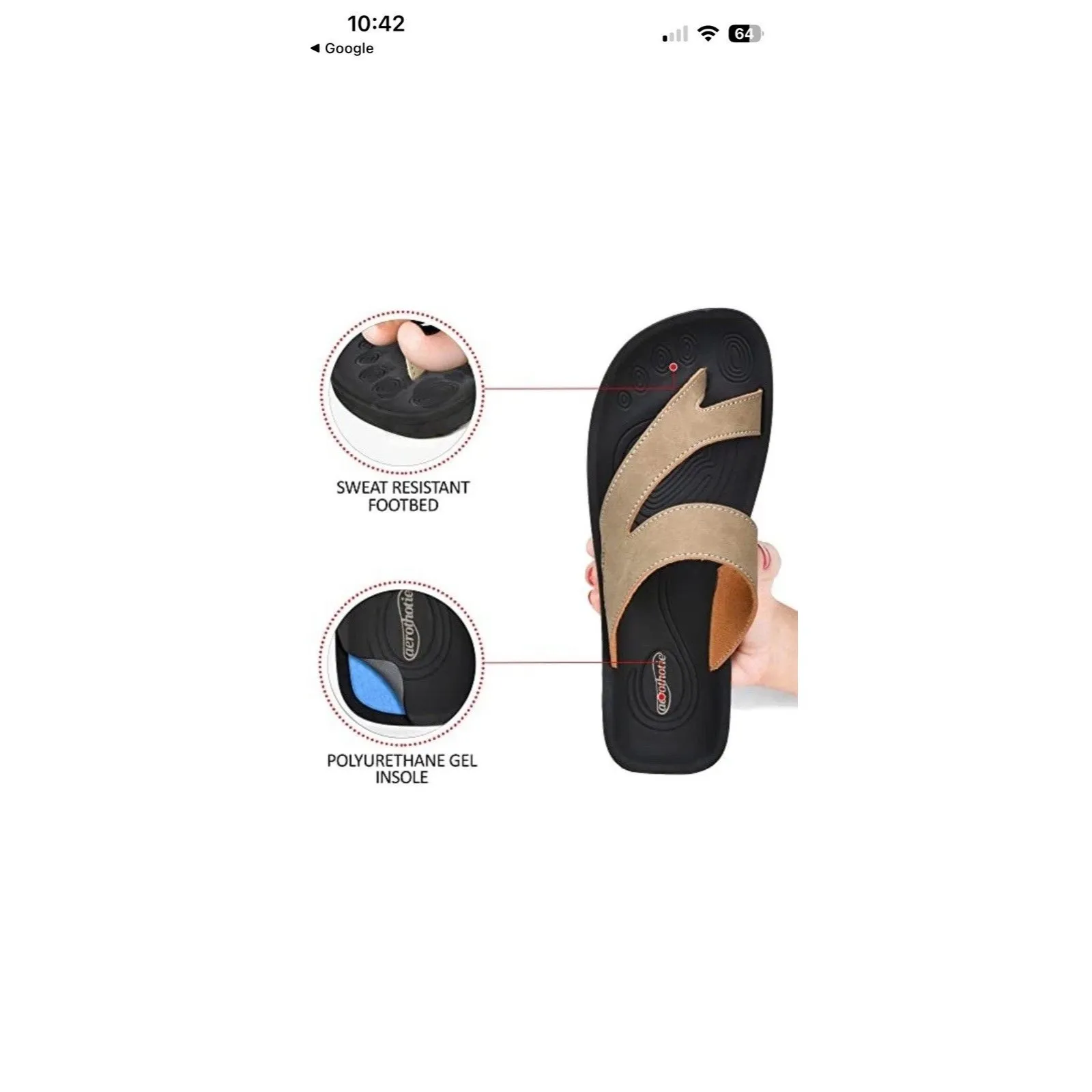 Aerothotic Arch Support Flip Flops Sandals Split Toe Beige Black Size 41 US 10 - Image 9