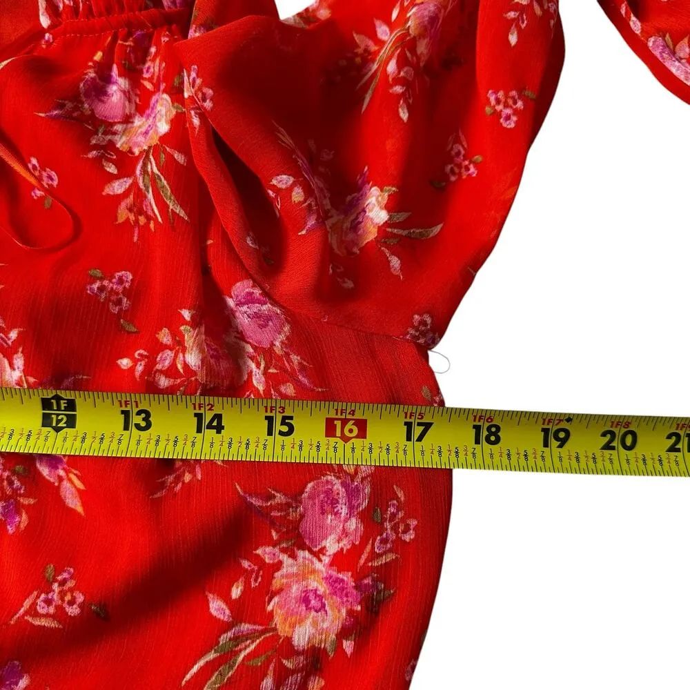 Vince Camuto Orange Floral Lined Blouse Women Top Size XS | 62-7 - Image 5