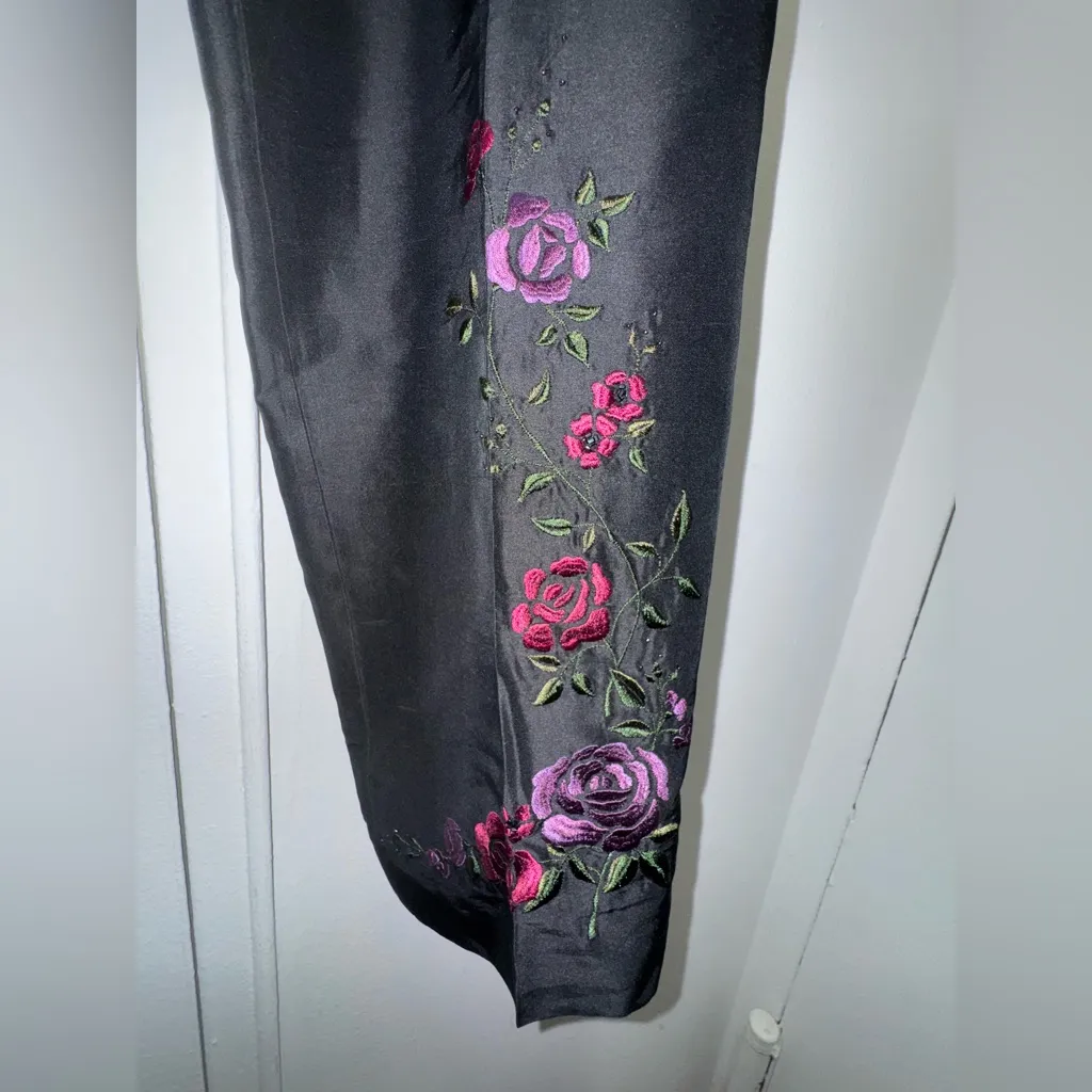 Vintage Ann Taylor Black Silk Pants with embroidered flowers and beads - Image 4