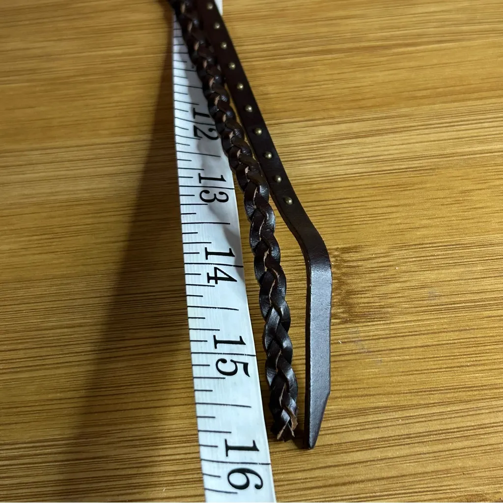 Braided Leather Bracelet with Gold Buckle Brown - Image 4