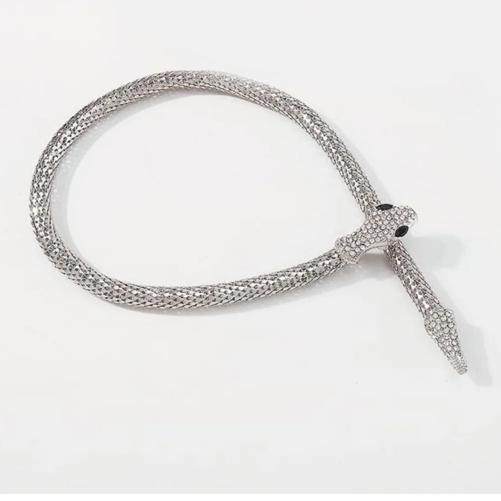 Snake Wrap Necklace with Rhinestones. Silver. Silver - Image 4