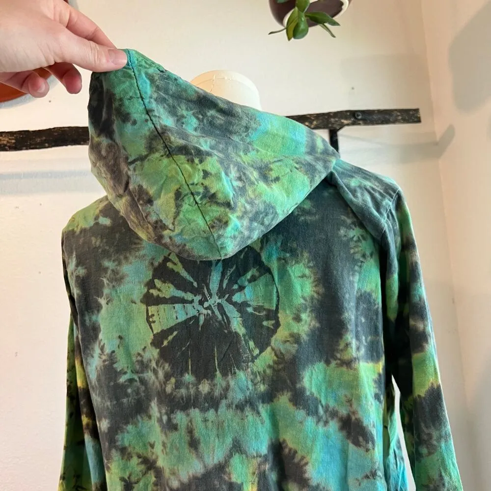 Kathmandu Imports Green & Blue Tye Die Zip Up Hooded Sweatshirt Size small - Image 5