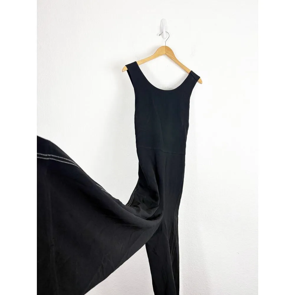 Theory X Back Jumpsuit Size 10 Black Crepe Cross Back Wide Leg Side Stripe - Image 10