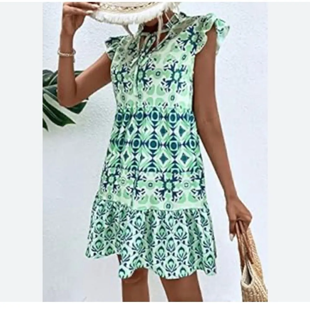 SHEIN Blue and Green Ruffle Dress Size XXL - Image 8