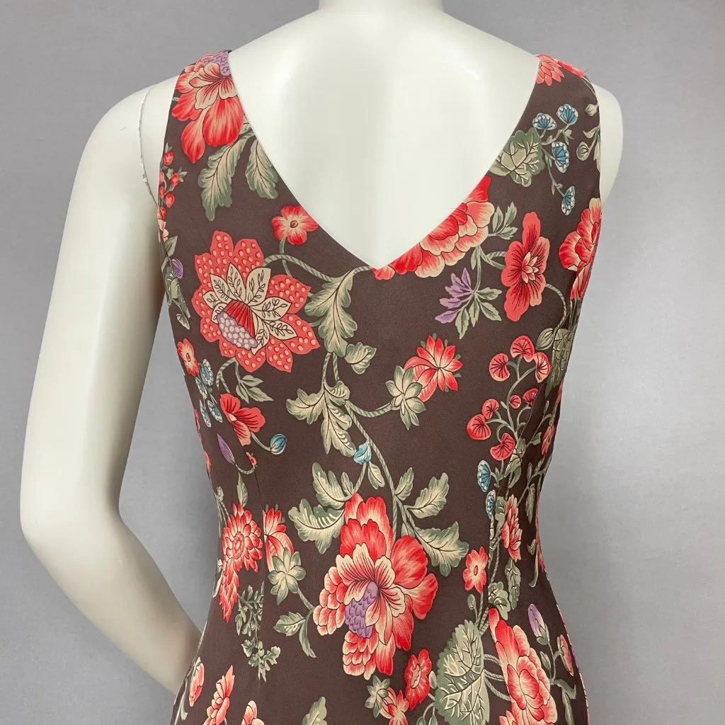 Jones New York Bias Cut Dress Silk Floral ALTERED V-Neck Women Flirty Brown Pink - Image 5