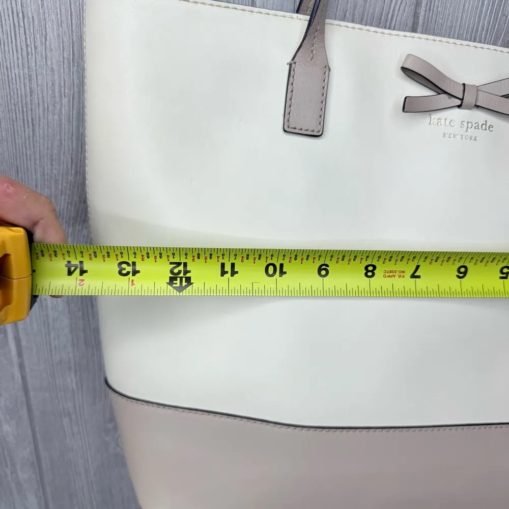 Kate Spade New York Colorblock Ivory cream Leather Double Handle Large Tote Bag - Image 4