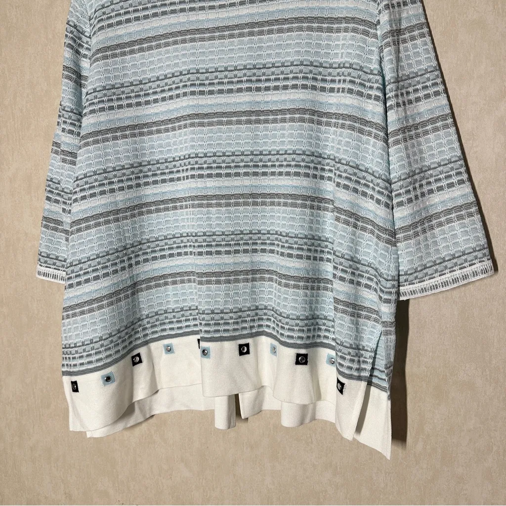 Ming Wang Women’s Knit Cardigan Sweater 7/8 Sleeve Preppy in Stripe Blue 1X - Image 7