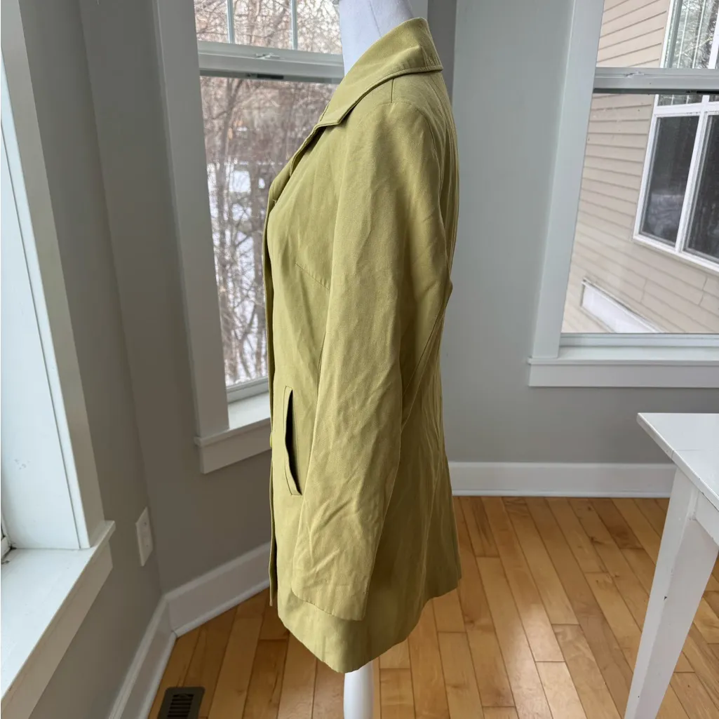 Vintage John Paul Richard Uniform Chartreuse Olive Green Short Trench Coat Sz 6 - Image 2