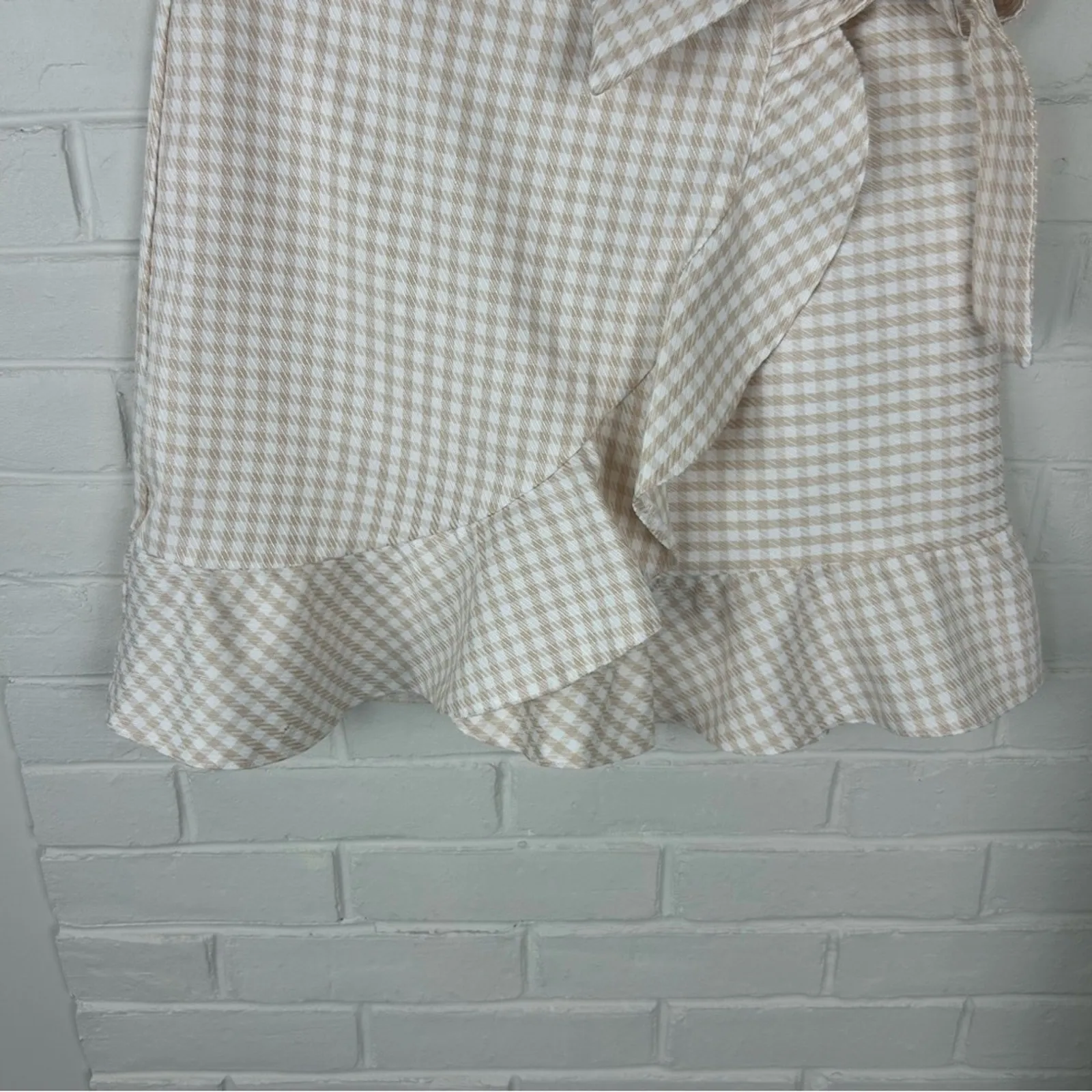 Lea & Viola Cream White Gingham Plaid Ruffle Wrap Skirt Size M - Image 7