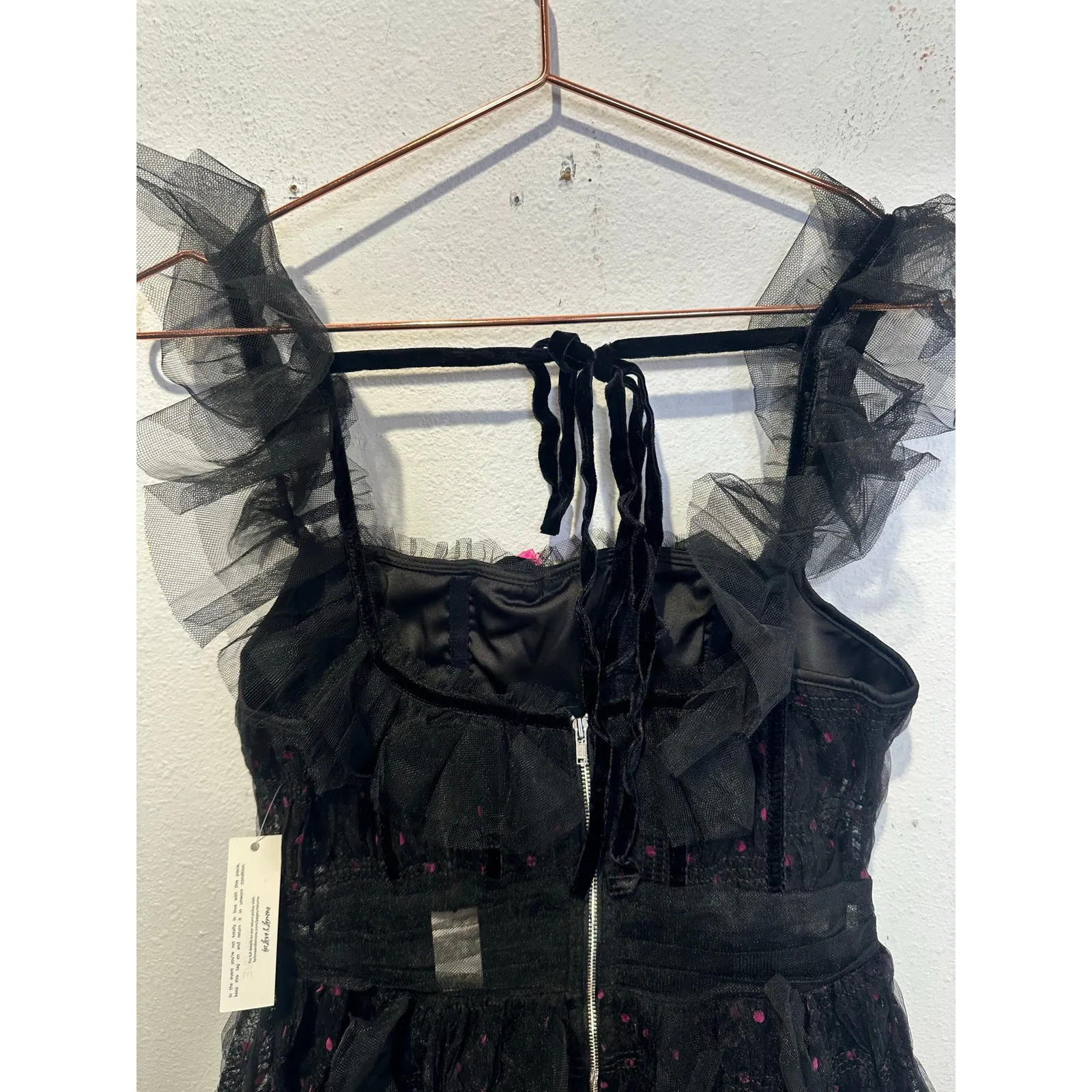 FOR LOVE AND LEMONS Black Mesh Polka Dot Janelle Ruffled Dress size Small nwt - Image 12