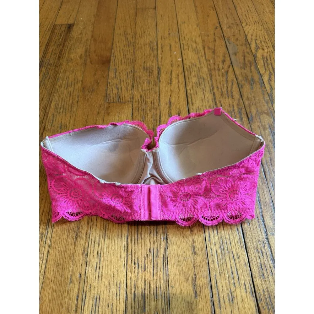 Aerie Bra Balconette Hot Pink Lace Underwire 34D No Straps GUC - Image 3