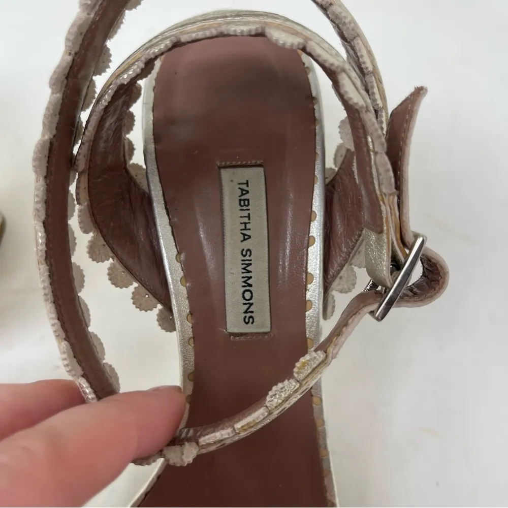 Tabitha Simmons LETICIA GOLD METALLIC NAPPA FLORAL PRINT BLOCK HEEL sz 41 US 11 - Image 5