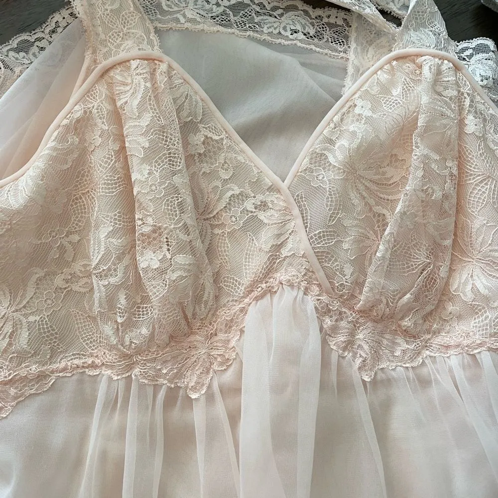 Vintage‎ 1950s Vanity Fair Pink Puffy Tulle Lace Slip Dress Sz 30 Nylon - Image 5