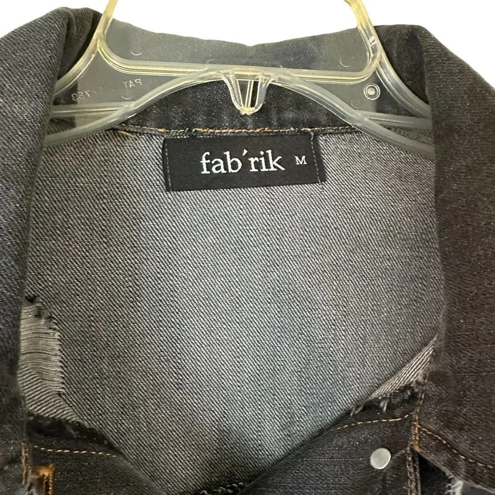 Fabrik Black Distressed Denim Embellished Jean Jacket Size Medium - Image 8