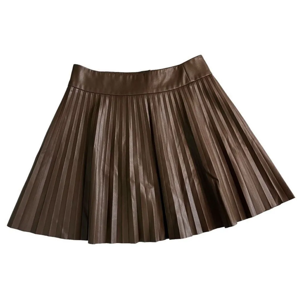 Zara Faux Leather Pleated Skirt Brown‎ Blogger Favorite - Image 5