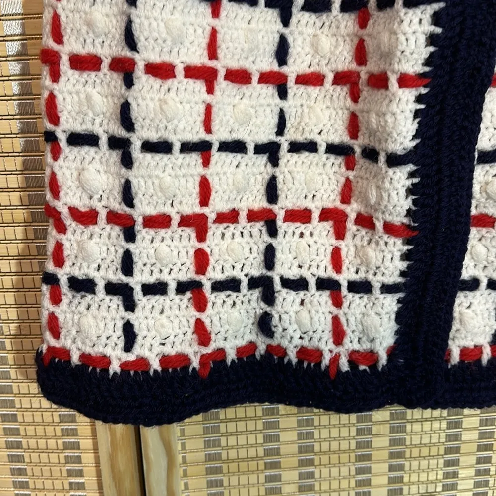 Vintage Probably 1970s Hand Knit Red White and Blue Short Skirt Small 6/8? - Image 10