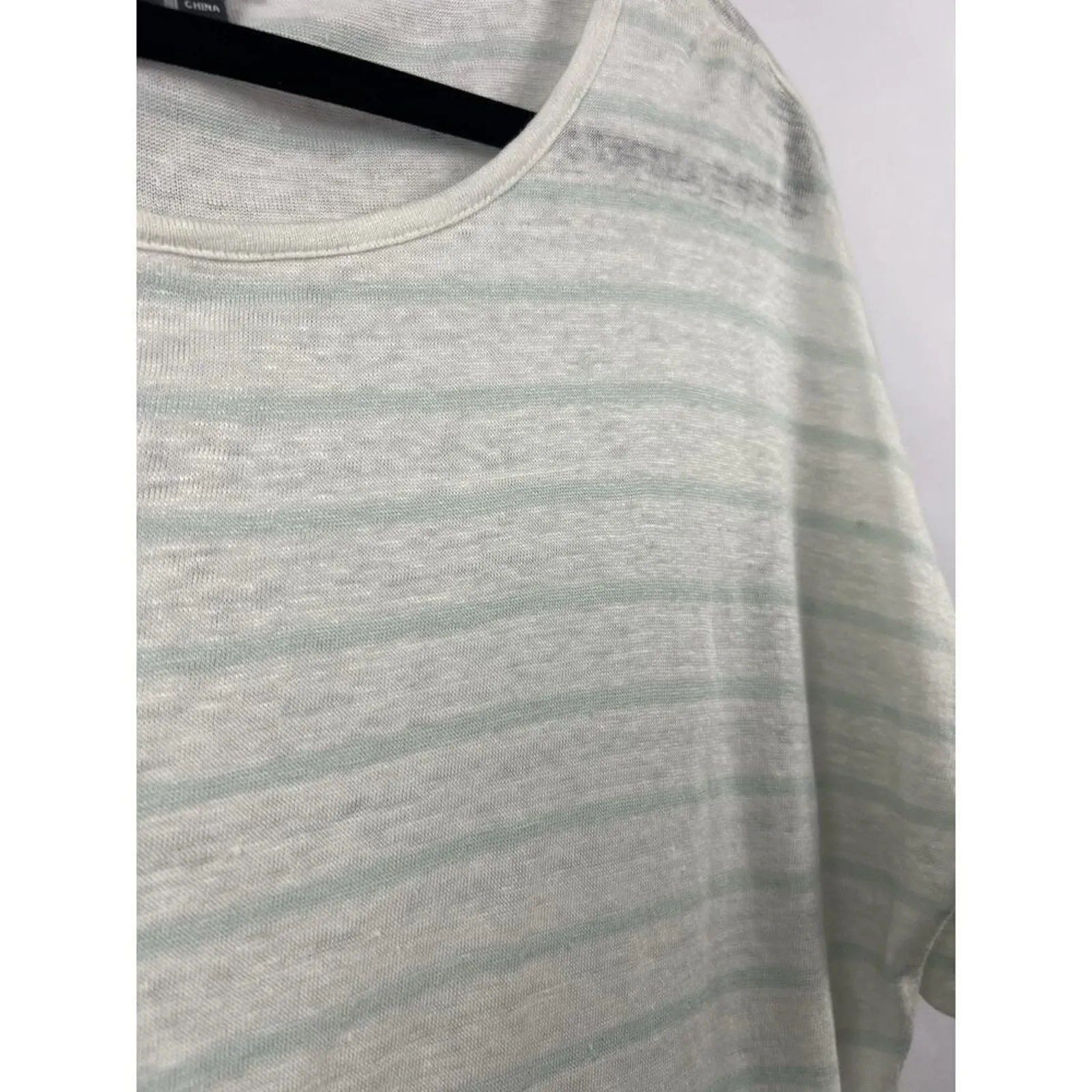 Vince Linen T-Shirt, White Green Stripe, 100% Linen, Lightweight Classic Tee - Image 5