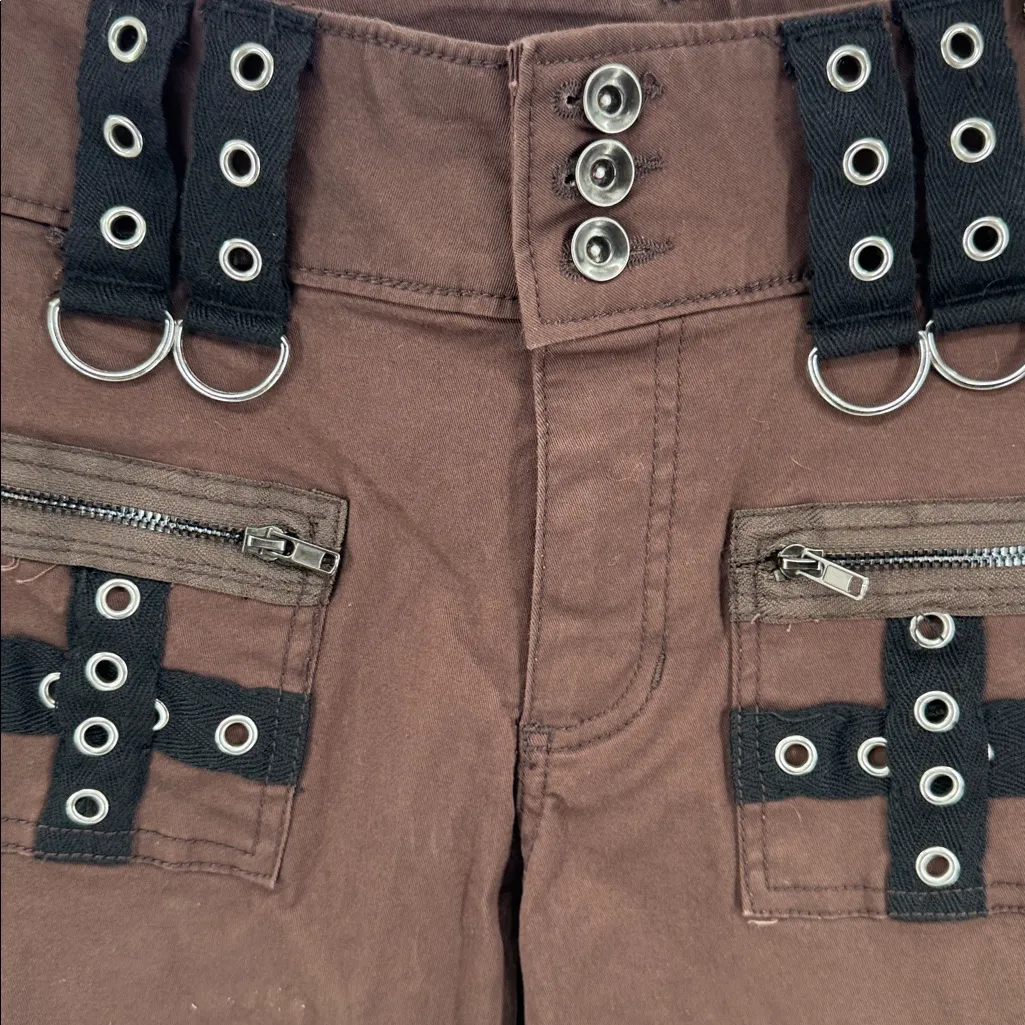 Hot Topic Brown Contrast Grommet Strap Flare Pants 3 goth emo punk concert - Image 7